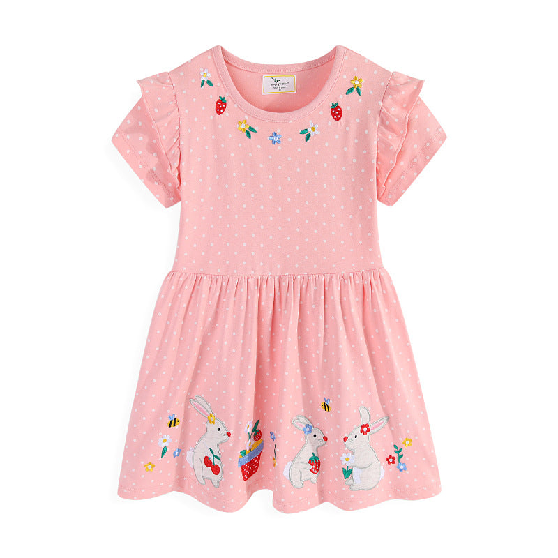 Girls tulle dress with cute bunny and flower embroideries Mune Fashion