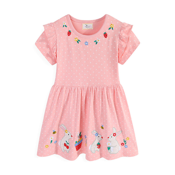 Girls tulle dress with cute bunny and flower embroideries Mune Fashion
