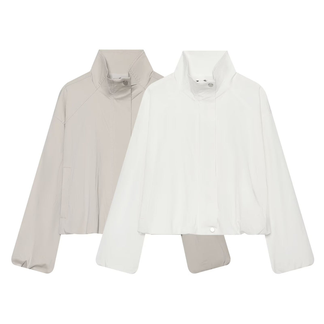 Women Lightweight Short Jacket with Stand-up Collar and Raglan Sleeves Mune Fashion