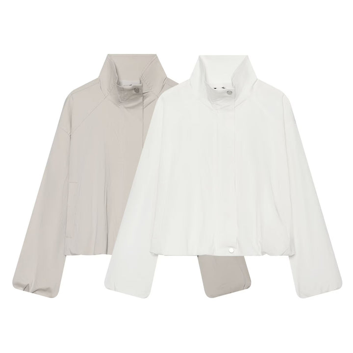 Women Lightweight Short Jacket with Stand-up Collar and Raglan Sleeves Mune Fashion