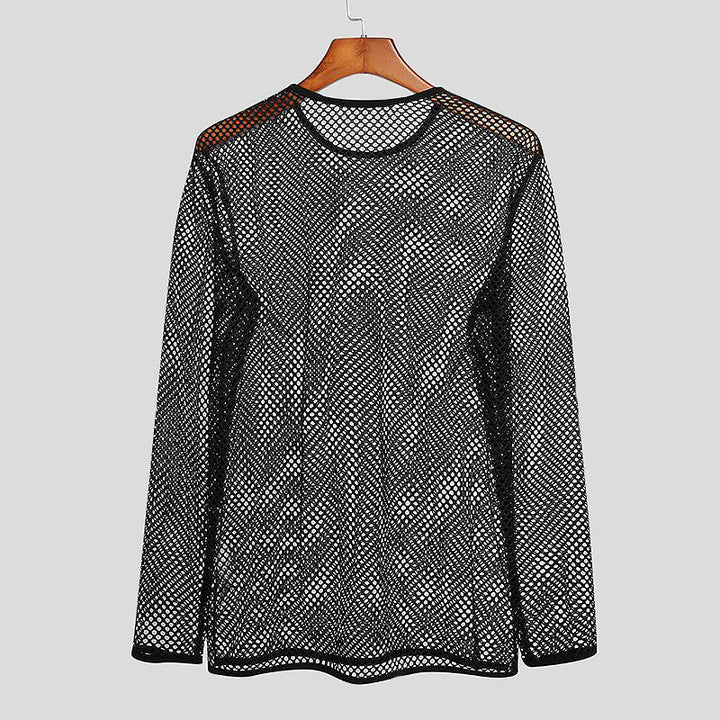Unisex transparent diamond net long sleeve shirt with round neck Mune Fashion