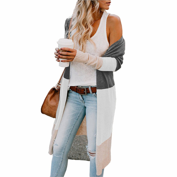 Women's Longline Cardigan with Colorblock Design, Open Front and Ribbed Hem Mune Fashion