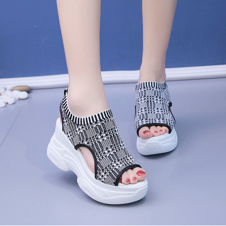 Women Platform Sandals with Elastic Knitted Shaft and Sporty Profile Sole Mune Fashion