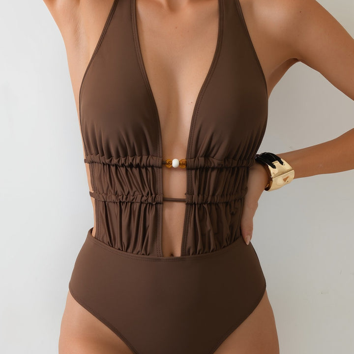 Ladies Elegant Monokini with Deep V-Neck and Refined Details Mune Fashion