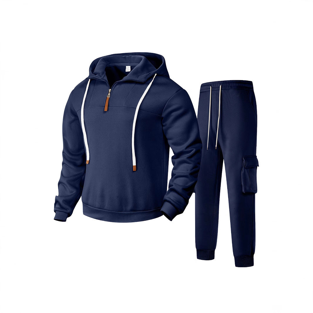 Men's two-piece sweat set with hood, elastic waistband, and patch cargo pockets Mune Fashion