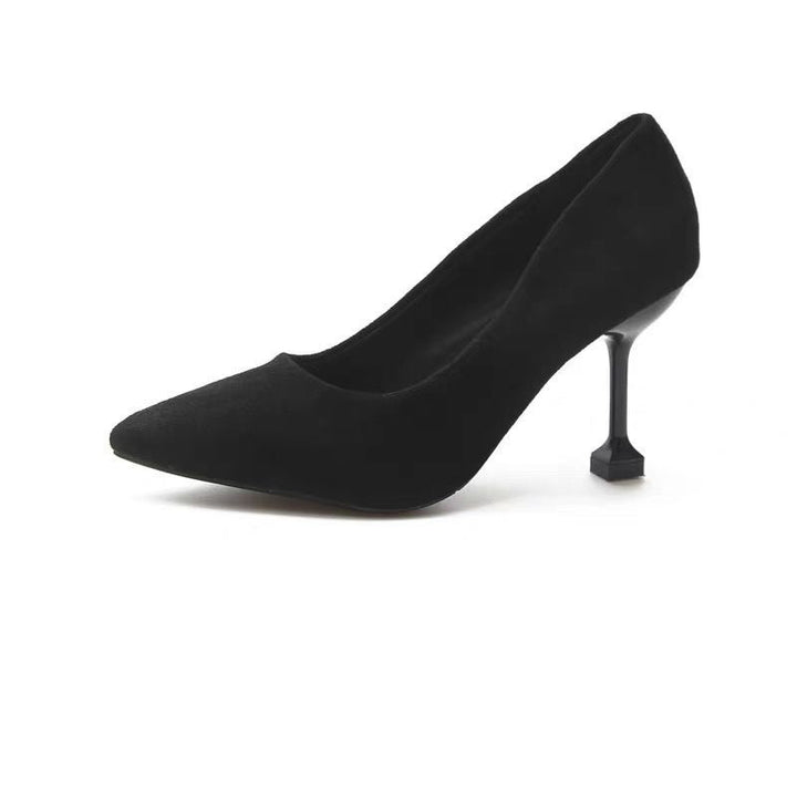 Ladies lace pumps with geometric stiletto heel and soft suede upper Mune Fashion