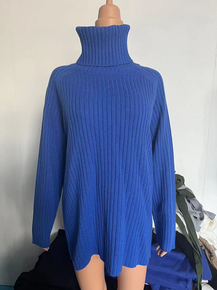 Women’s Oversize Pullover Dress made of Rib Knit with High Roll Neck and Voluminous Sleeves Mune Fashion