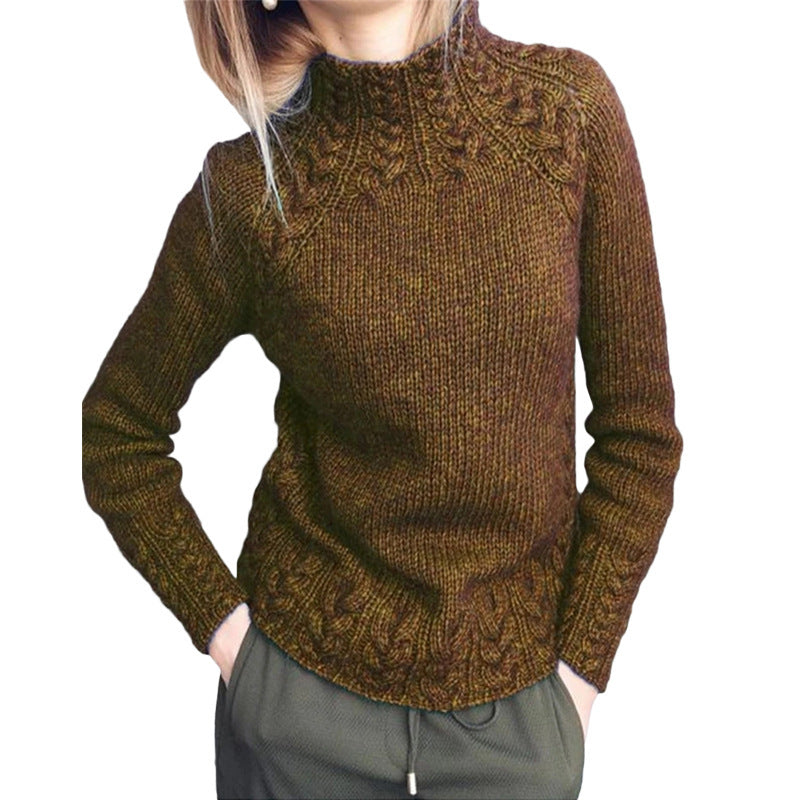 Women's chunky-knit cable-pattern sweater with stand-up collar and tailored fit Mune Fashion