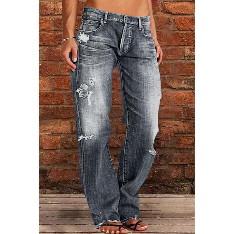 Women Loose Destroyed Jeans with Wide Leg and Low Rise Mune Fashion