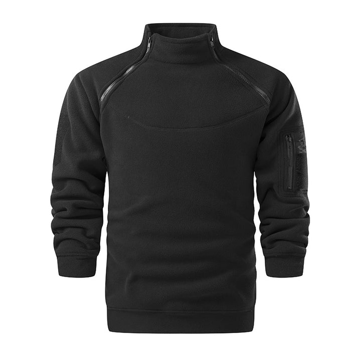 Men's Tactical Microfleece Sweater with High Stand-Up Collar, Sleeve Zip Pocket and Raglan Sleeves Mune Fashion