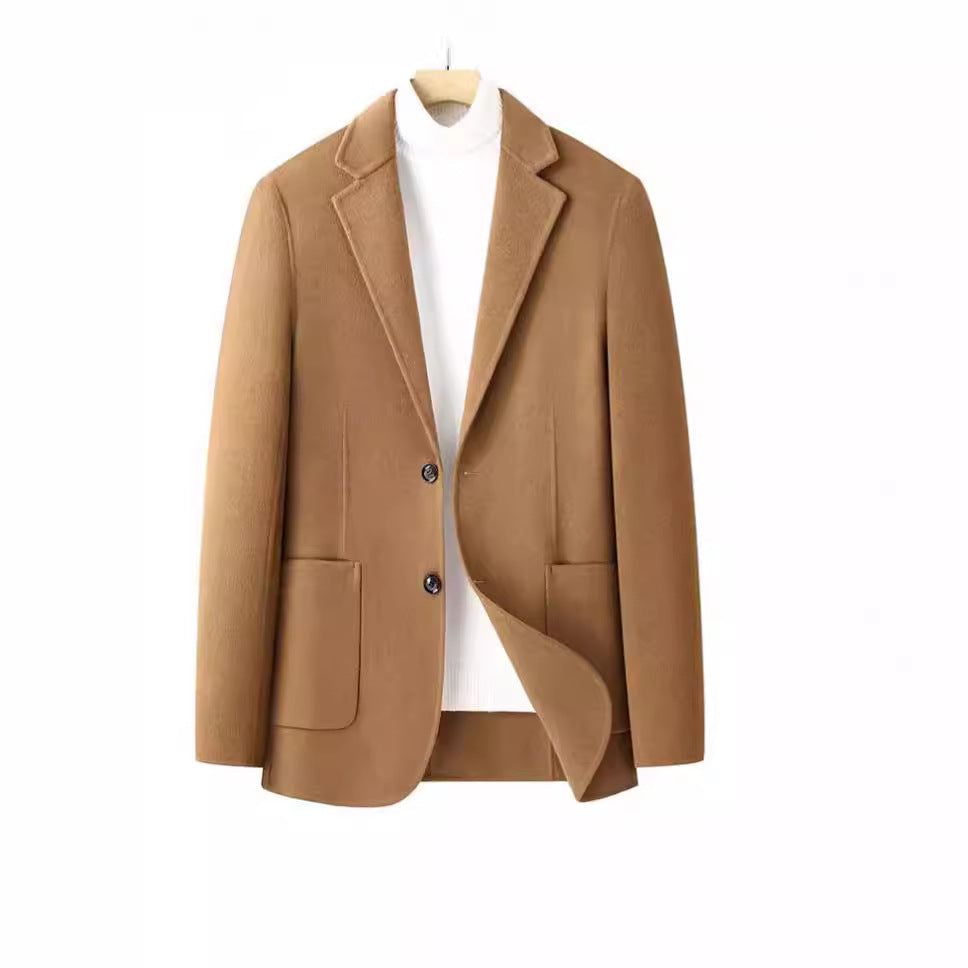 Men's Herringbone Wool Blazer with Lapel Collar and Patch Pockets Mune Fashion