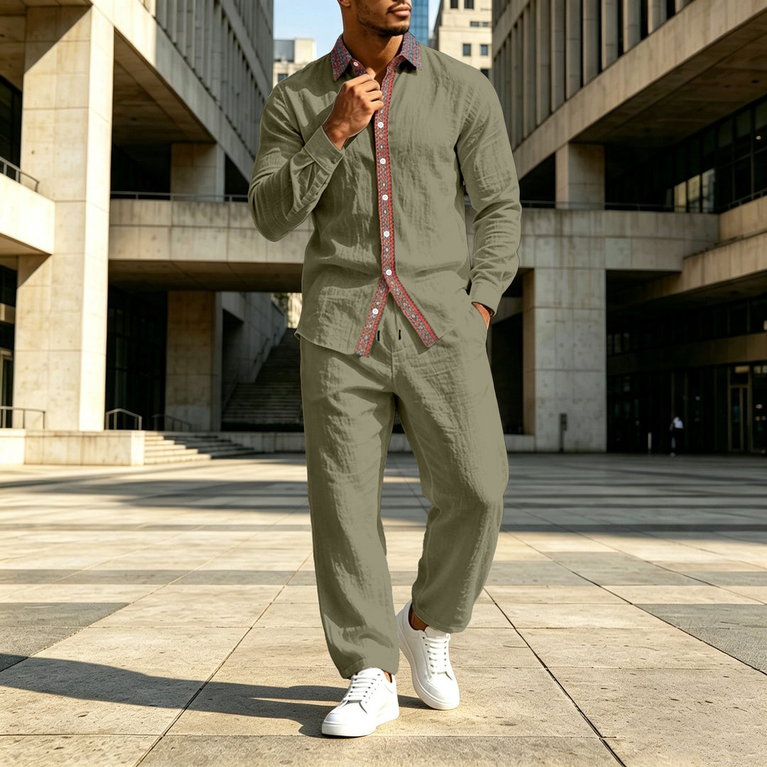 Men's linen shirt with contrast button placket and casual fit Mune Fashion