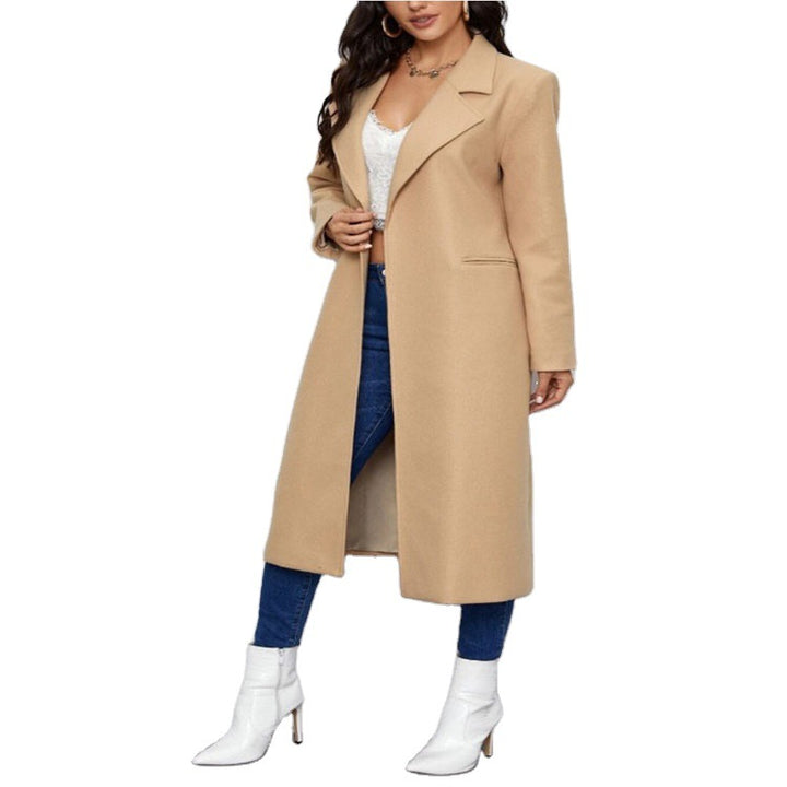 Women's Maxi Length Single Breasted Coat in Minimalist Tailoring with Concealed Button Placket and Side Pockets Mune Fashion