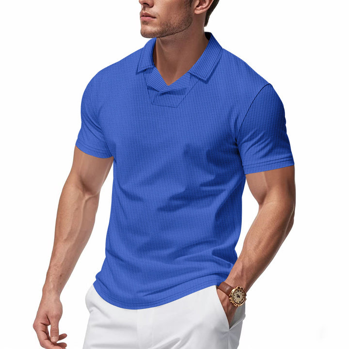 Men's structured short-sleeve polo with open V-neck and close-fitting cut Mune Fashion