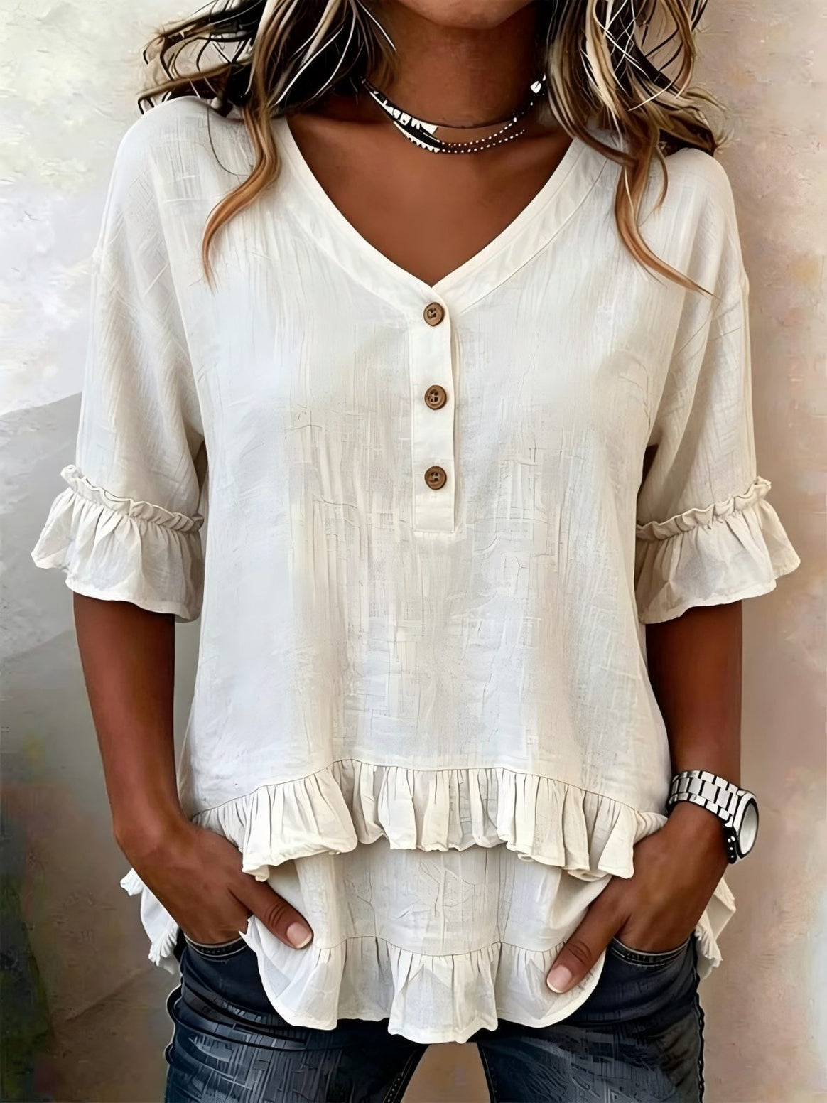 Women Playful Shirt with Ruffle Details Mune Fashion