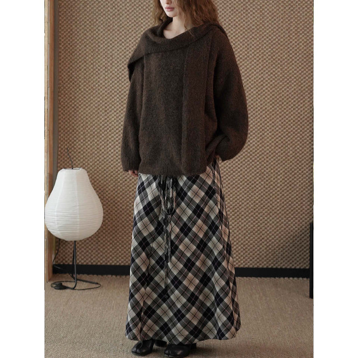Women's Fluffy Mohair Mix Round Neck Sweater with Casual Long Vest Mune Fashion
