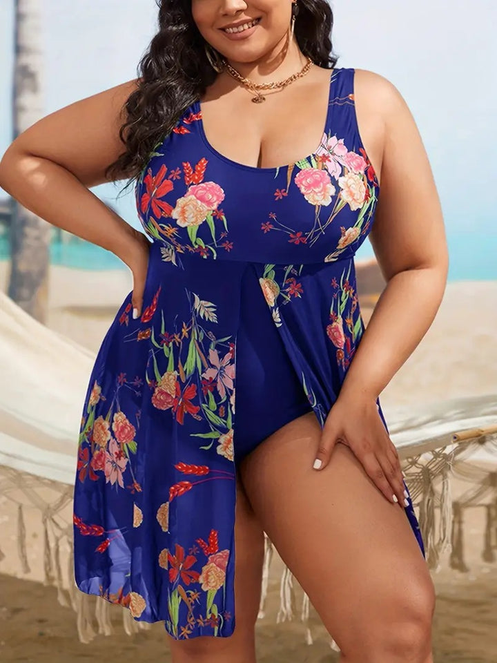 Women's One-Piece Swimsuit with Floral Overlay Mune Fashion