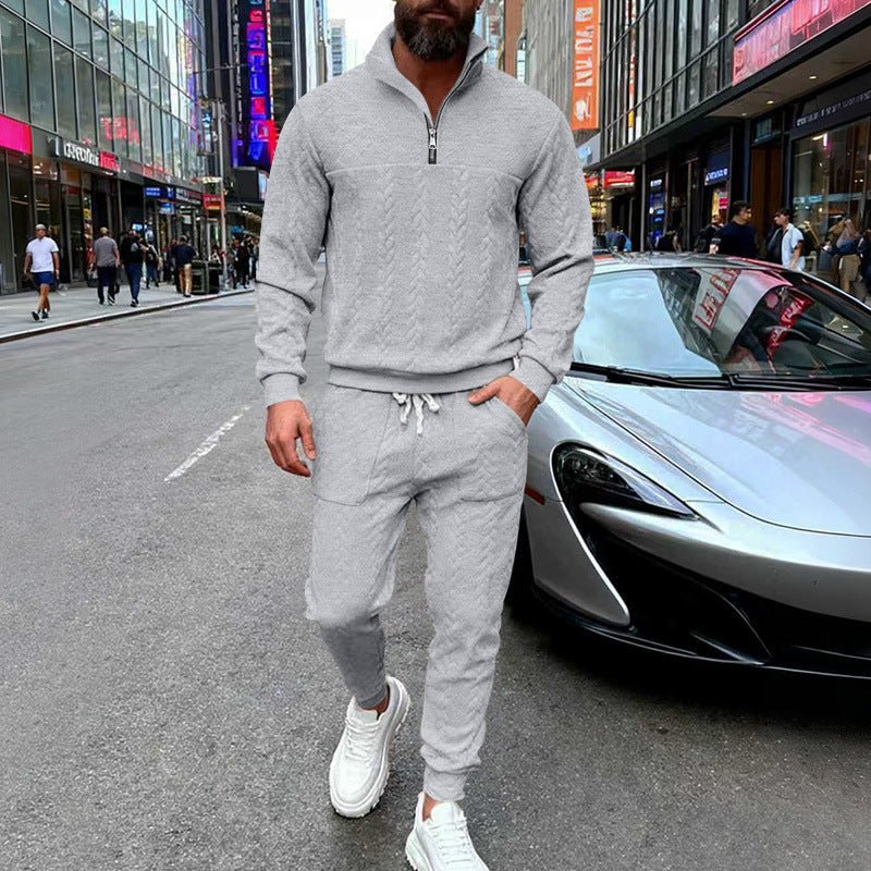 Men's waffle texture half-zip loungewear set with cargo joggers Mune Fashion