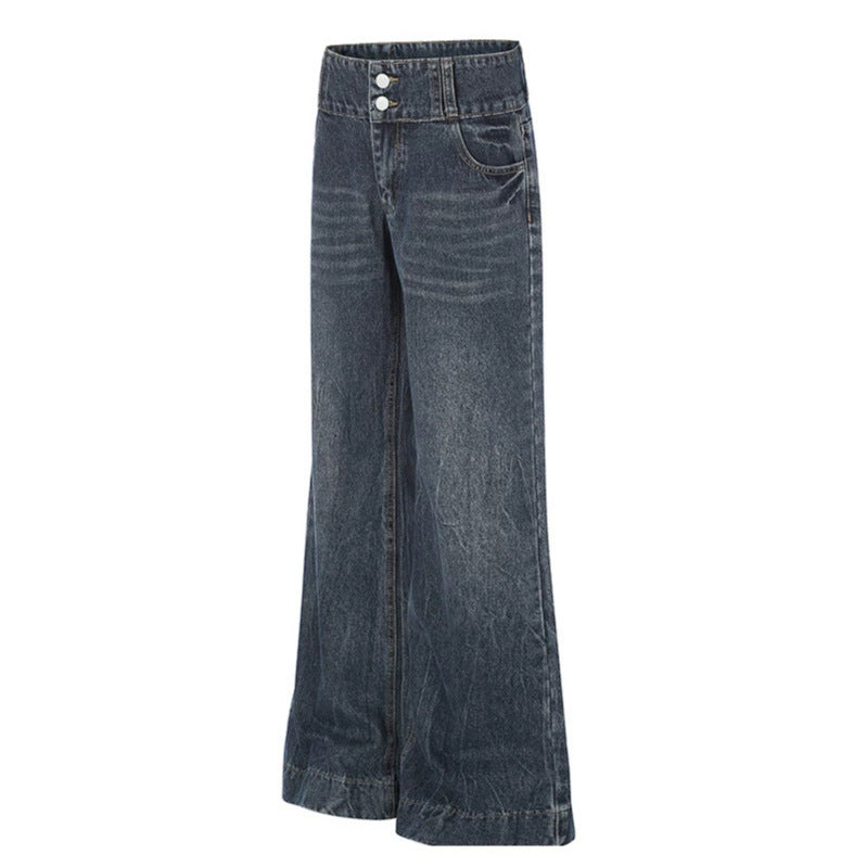 Women High-Waist Wide Palazzo Jeans with Double Button and Flared Leg Mune Fashion