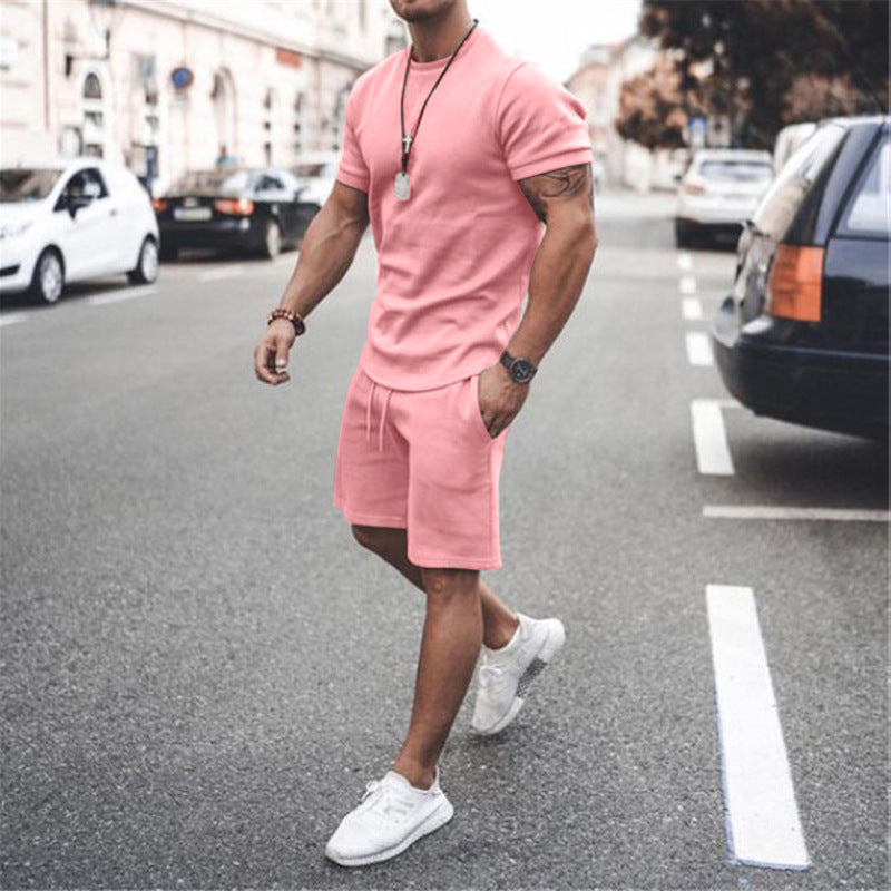 Men's fitted short sleeve shirt with reinforced shoulder seam and elastic drawstring bermuda made of stretch jersey Mune Fashion