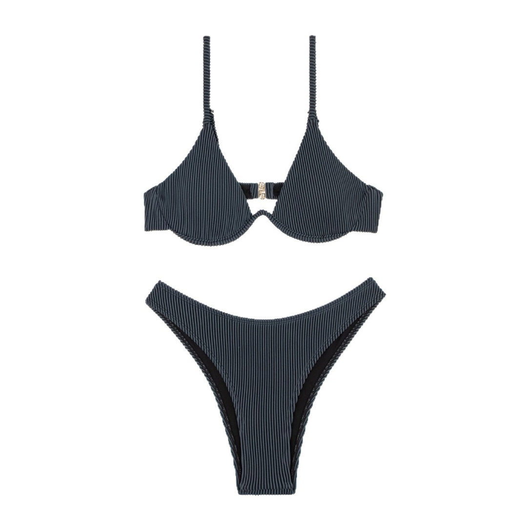 Ladies triangle bikini with striped texture Mune Fashion