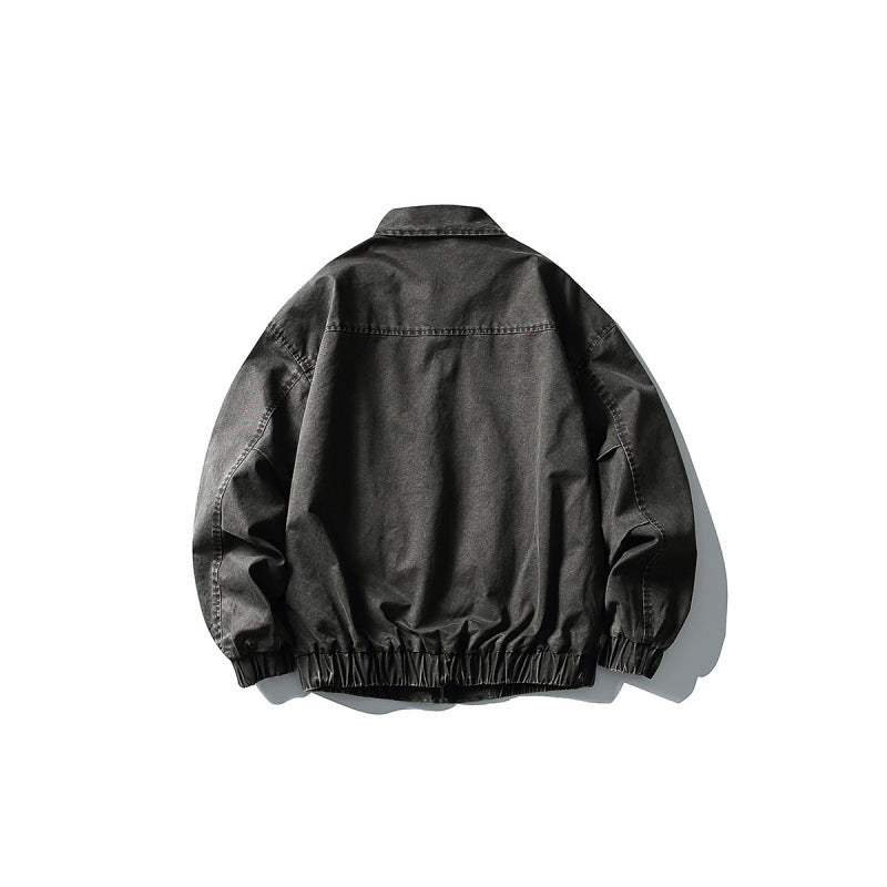 Unisex Short Boxy Denim Blouson Jacket with Zipper, Shirt Collar and Elastic Hem Mune Fashion