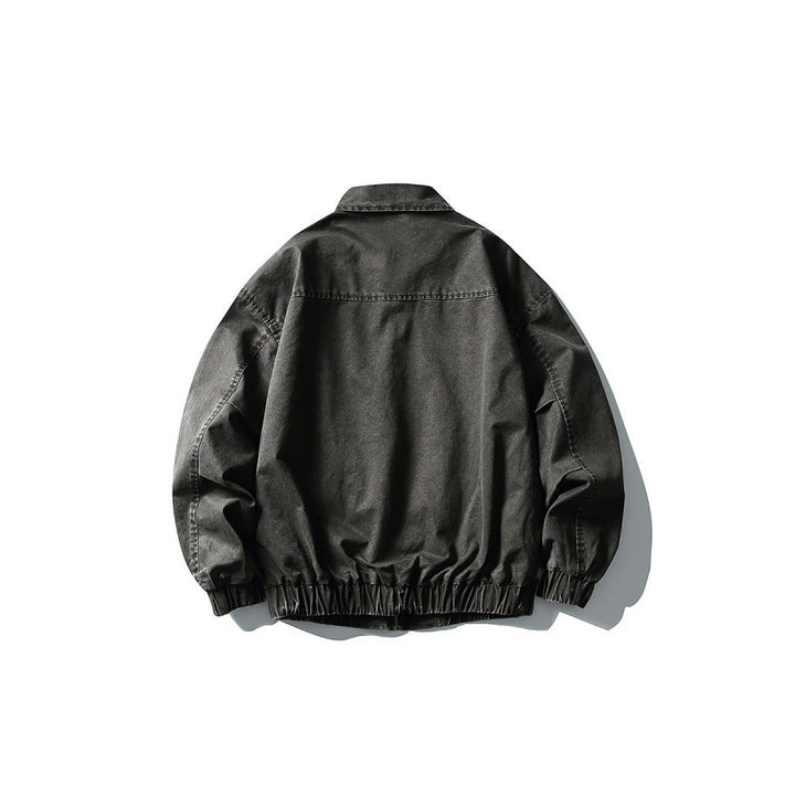 Unisex Short Boxy Denim Blouson Jacket with Zipper, Shirt Collar and Elastic Hem Mune Fashion