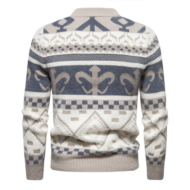 Men's fine-knit mock neck sweater with jacquard pattern and ribbed cuffs Mune Fashion