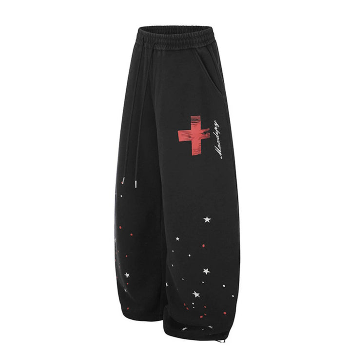 Women's Extra Wide Palazzo Sweatpants with Drawstring Waist, Star Print & Adjustable Balloon Hem Mune Fashion