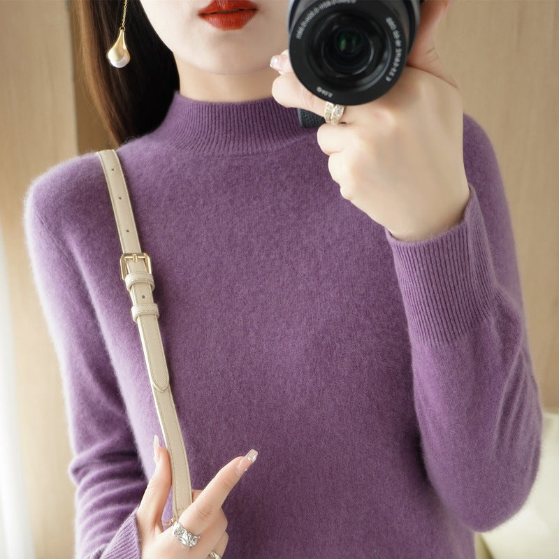 Women's Short Roll Neck Sweater in Cashmere Look with Extra Long Ribbed Cuffs Mune Fashion