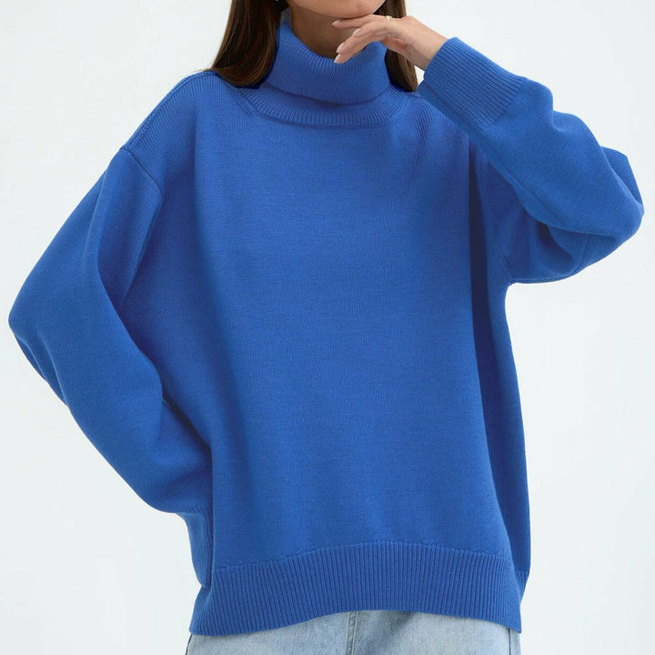 Women's Oversized Turtleneck Sweater with Ribbed Texture Mune