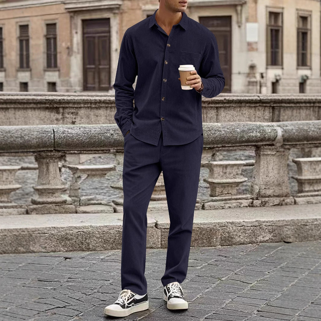 Men's Elegant Leisure Suit with Stylish Shirt and Comfortable Pants Mune