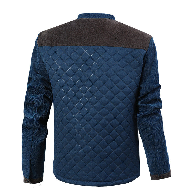 Men's quilted jacket in cord mix with contrast shoulder section and concealed snap button placket Mune Fashion