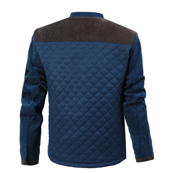 Men's quilted jacket in cord mix with contrast shoulder section and concealed snap button placket Mune Fashion