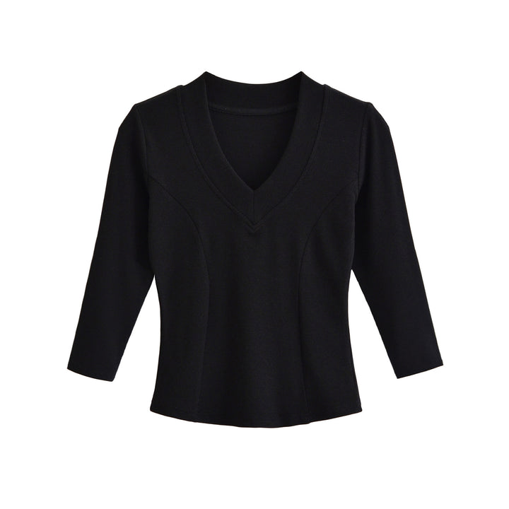 Women's Ribbed Long Sleeve Shirt with V-Neck and Tailored Fit Mune Fashion