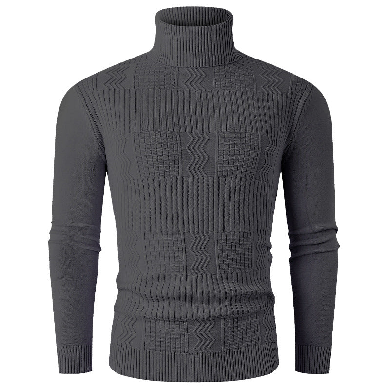 Men's turtleneck sweater made of fine knit with structured jacquard pattern and tailored fit Mune Fashion