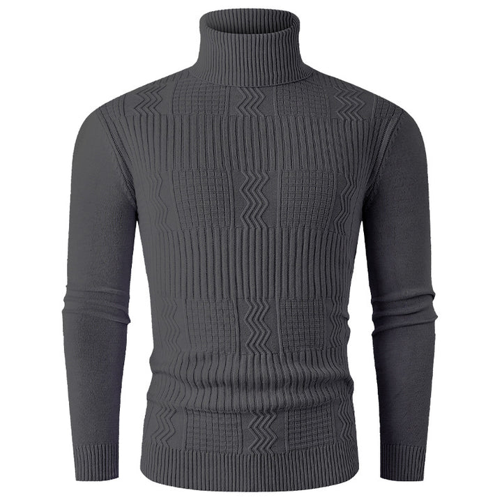 Men's turtleneck sweater made of fine knit with structured jacquard pattern and tailored fit Mune Fashion