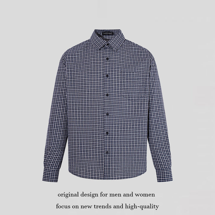 Men's Checked Long Sleeve Shirt in Relaxed Fit with Chest Pocket and Kent Collar Mune Fashion