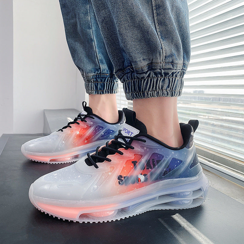 Unisex futuristic air-cushioned sneakers with transparent TPU upper material and visible hollow core platform sole Mune Fashion