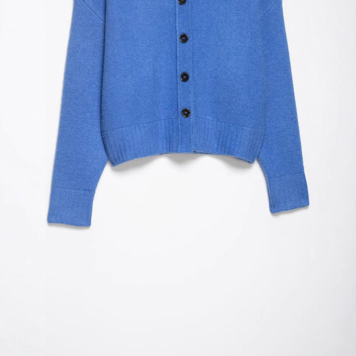 Women Cropped Cardigan with boxy silhouette, ribbed hem, and round neckline Mune Fashion