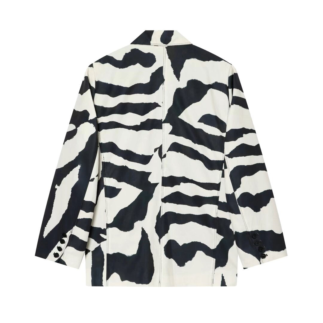 Women's Oversized Blazer with Zebra Print, Draped Lapels and Patch Pockets Mune Fashion