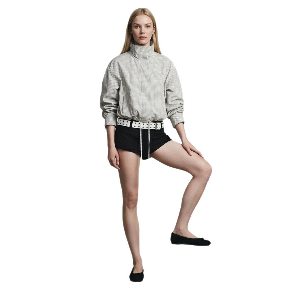 Women’s short cut lightweight transitional jacket with stand-up collar and elastic hem Mune Fashion