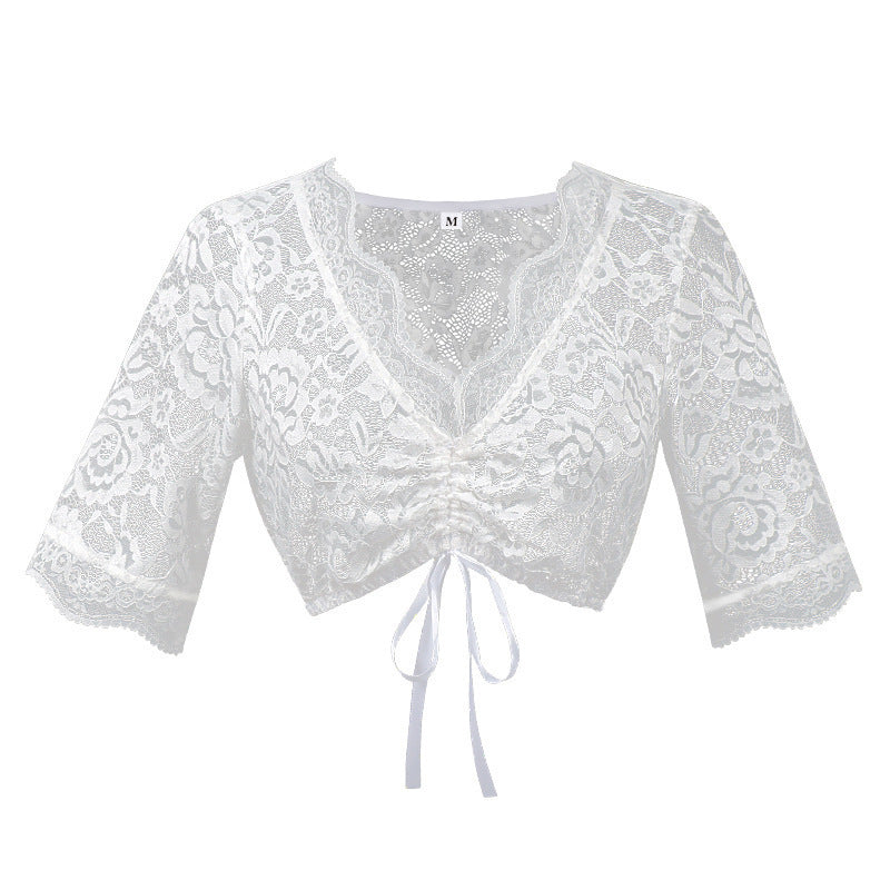 Ladies nan short-cut ruffle blouse in dirndl style with lacing Mune Fashion