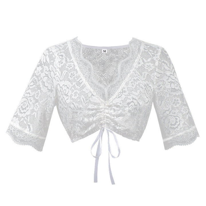 Ladies nan short-cut ruffle blouse in dirndl style with lacing Mune Fashion