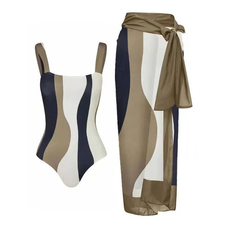 Women's One-Piece Swimsuit with Modern Wave Pattern Mune Fashion