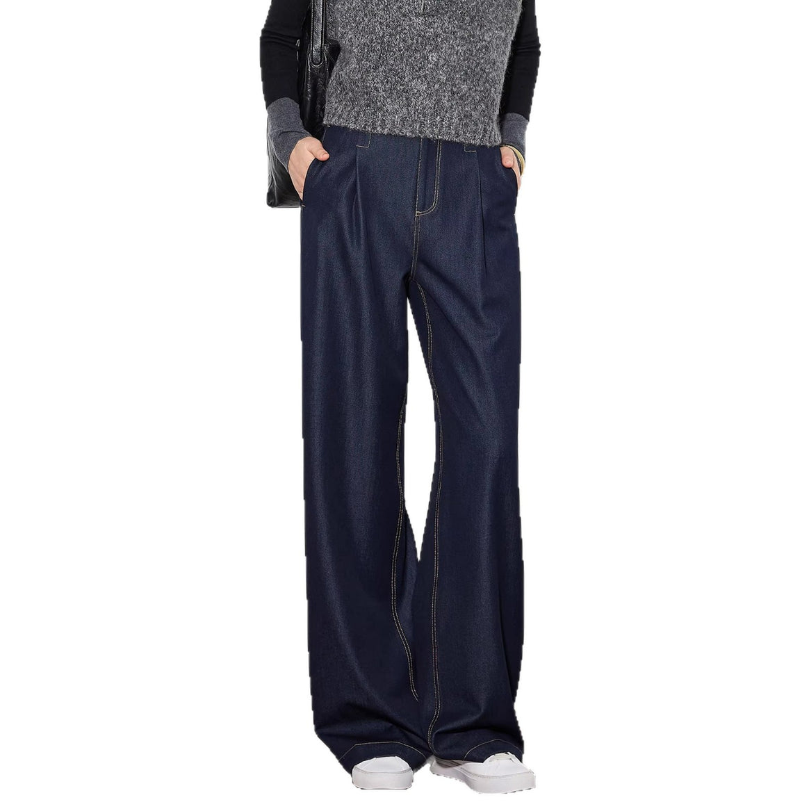 Women Elegant High Waisted Wide-Leg Jeans Drune