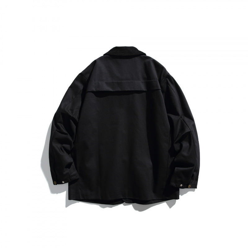 Men's Canvas Chore Jacket with Cord Collar and Snap Front Mune Fashion
