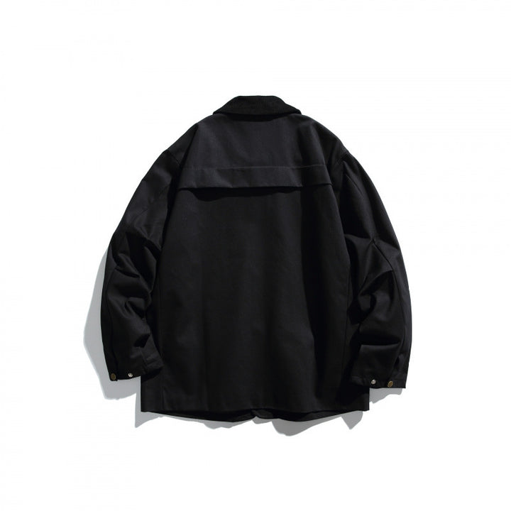 Men's Canvas Chore Jacket with Cord Collar and Snap Front Mune Fashion