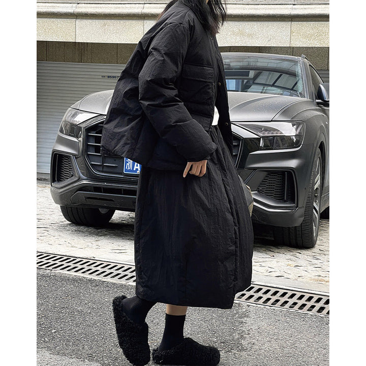 Women's Long Quilted Coat with Light Padding and Straight Oversize Cut Mune Fashion