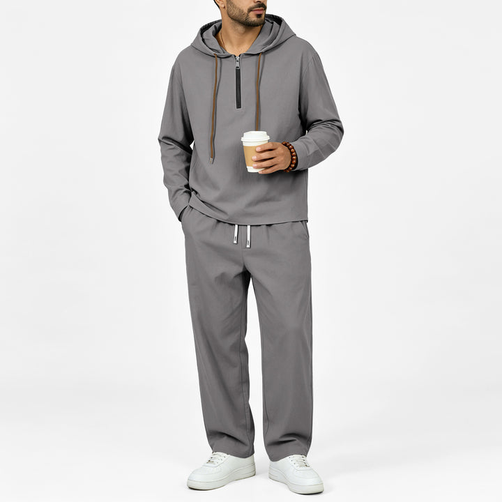 Men's Lightweight Half-Zip Hoodie in Relaxed Fit with Drawstring Mune Fashion
